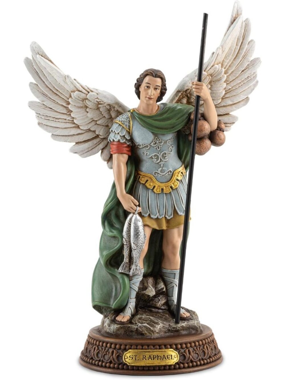 10.2” Colorful Saint Raphael Statue - Angel Figurine for Travel Protection